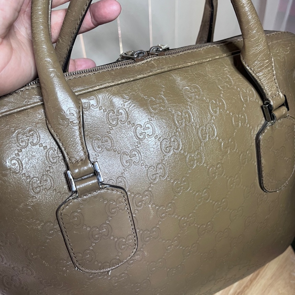 Gucci GG Supreme Briefcase Olive Green Leather broken zipper pull - Picture 10 of 17